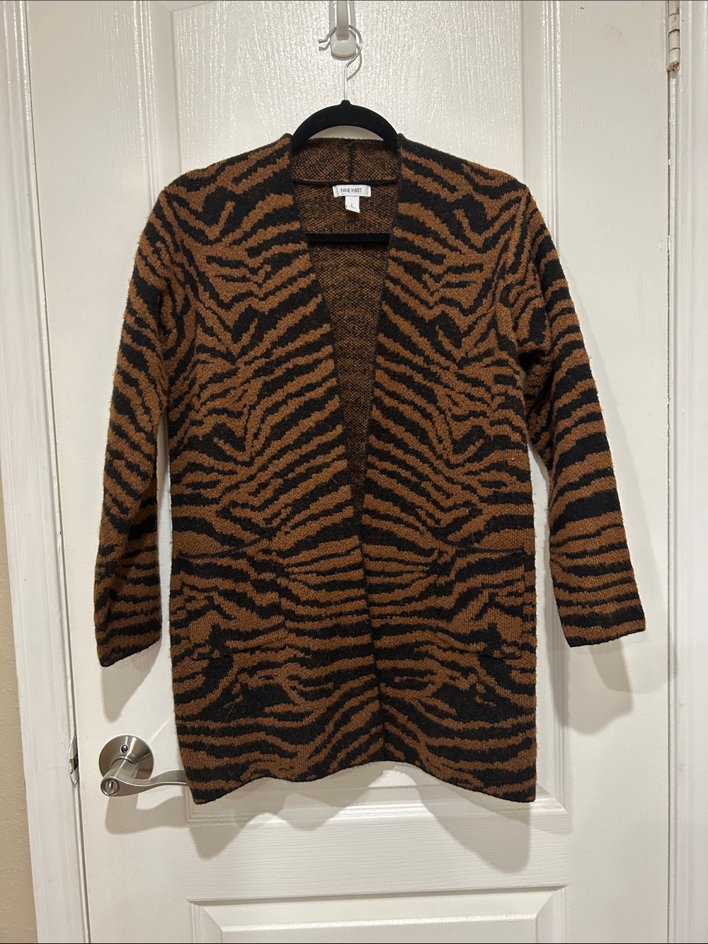 Nine West Brown and Black Zebra-Print Open Cardigan